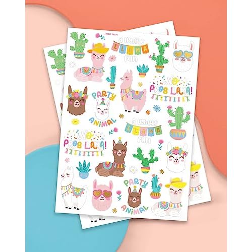 xo, Fetti Llama Temporary Tattoos - 46 Metallic Designs | Fiesta Animal Birthday Party Decorations, Cactus Desert Party Favors, Llama Arts and Crafts