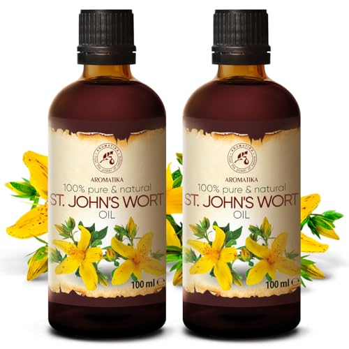 AROMATIKA St Johns Wort Oil 6.8 oz (2 * 100ml) - Hypericum Perforatum - Carrier Oil for Essential Oils - Oil for Skin - Hair Oil - Body Oil - Face Oil - Bath Oil
