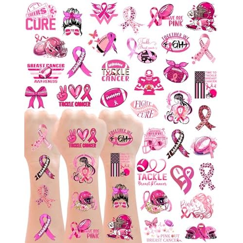 20 Sheets Pink Out Football Breast Cancer Awareness Temporary Tattoos Stickers,144 Pieces Time To Tackle Breast Cancer Themed Tattoos Stickers Party Decoration Supplies favors for Adults