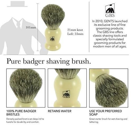 G.B.S Men's Shaving Set - No.84 Cologne, Ivory Handle Badger Bristle Shaving Brush, Ivory Shave Mug with Aftershave Natural Shaving Soap