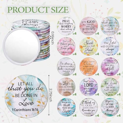 Geelin 60 Pcs Christian Compact Mirrors Gifts Bulk for Women Bible Verse Pocket Makeup Mirror Portable Floral Inspirational Religious Gift for Graduation Party Favors Church Travel Purse