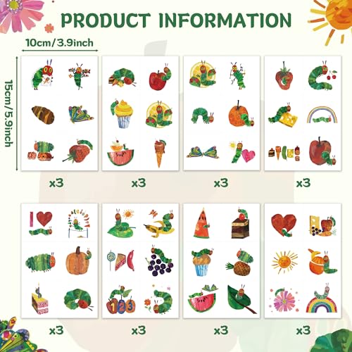Hungry Insects Temporary Tattoo - 144PCS Kids Temporary Tattoos for Party Supplies Insect Theme Tattoo Stickers for Kids Cute Animal Tattoos for Classroom Reward Birthday Party Event Decor