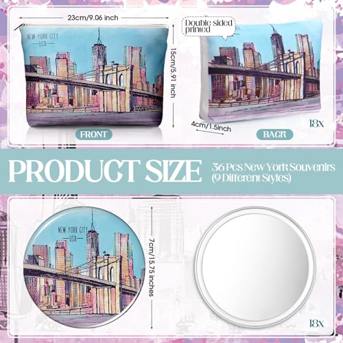 36 Set New York Souvenirs Gifts Bulk City Cosmetic Bag Nyc Makeup Mirrors Souvenirs from USA Women New York Makeup Bag Birthday Party Favors Trip Journey Gifts for Friend Sisters