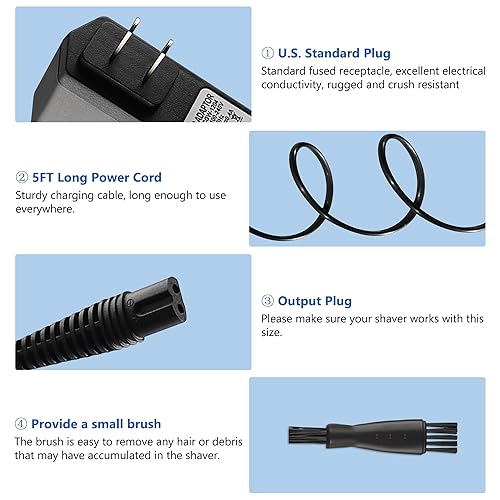 12V Charger for Braun Shaver 9 8 7 6 5 3 1 XT5 Series, Power Cord for Braun S3 S6 S7 S8 S5 S9 S1 Electric Razor 3040s 340s 9385cc 370 720 760cc 790cc 720s-4 7865cc 9090cc 9330s 5018s (5Ft)
