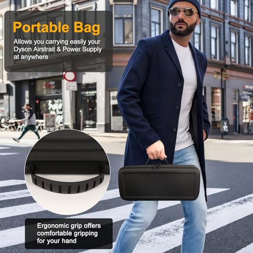 XINGFUDAO Hard Carrying Travel Case Compatible with Dyson Airstraight HT01 & Power Supply, Shockproof and Waterproof Travel Bag with Mesh Pocket for Straightener Accessories, Black