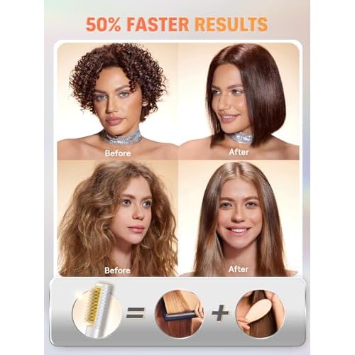 SHEGLAM Straightener Brush 3D Ionic Hair Straightening Brush with 24K Gold Heated Comb, Anti-Scald Design, 60s Fast Heat-Up, Auto-Off, Frizz Control, Sleek & Smooth Styling