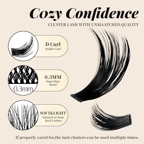 Eyelash Extension Kit ¡¼Feyra¡½DIY 228-Piece Eyelash Clusters Extension Set, Includes Eyelash Glue and Sealing Adhesive, with Eyelash Tweezers, Suitable for Self-Use (80D, 8-16mm Set)