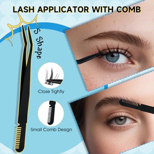 KevKev Lash Clusters Kit 144Pcs Ultra Soft Eyelash Extension Kit with Lash Bond and Seal Lash Glue Lash Remover for Cluster Eyelash Extensions (Volcano, D-8-16mix)