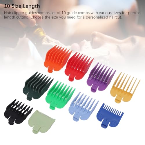 Hair Clipper Guards Set, 10 Sizes Clipper Combs Guides from 1/16 to 1 Inch, Professional Colorful Coded Trimmer Guards ABS Hair Cutting Tools Compatible with Most Clippers