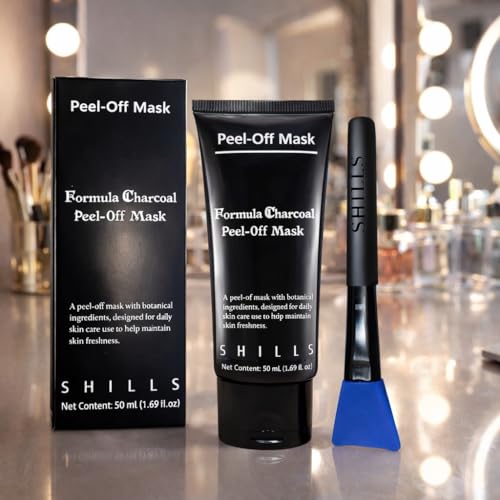 SHILLS Charcoal Mask for Men, 1 Bottle (1.69 fl. oz) and a Brush Set