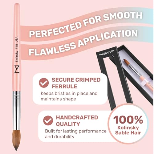 M ? Majesti Pink 100% Kolinsky Acrylic Nail Brush | Professional Acrylic Sculpting & Application Brush | Handcrafted Premium Nail Art Tool for Nail Technicians (#12)