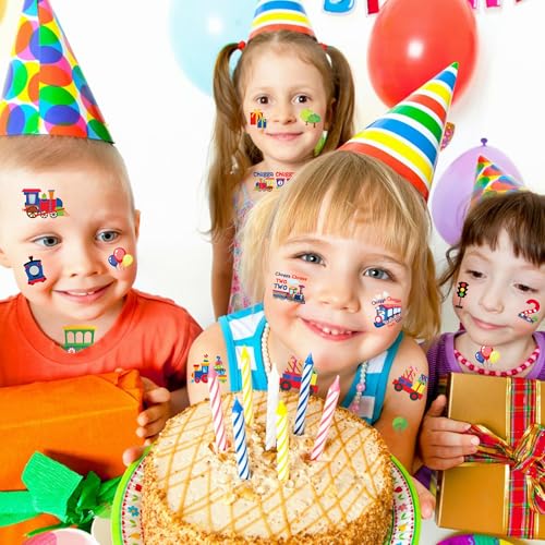 Chugga Train Temporary Tattoos for Kids - 300+ Pcs Chugga Chugga Two Two Party Decorations Train 2nd Birthday Party Favors Supplies for Boys Girls Choo Choo I'm 2 Tattoo Stickers Prizes