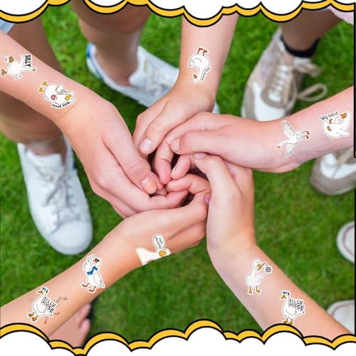 Blulu Silly Goose Temporary Tattoos 8 Sheets 80 Pcs One Goose Birthday Decorations Cute Animals Themed Fake Tattoo Stickers for Classroom Prize School Gifts Carnival Birthday Party Favors(Funny)