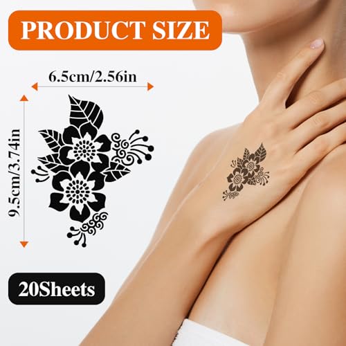 20 Sheets Temporary Tattoo Stencil Kit, Tattoo Templates for Real Tattoos Mehndi Stencils for Kids Teens Adults Body Paint