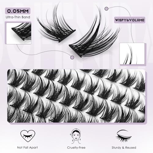 Lash Clusters Kit Wispy Lash Clusters Cluster Eyelash Extensions 10-18mm Lash Extension Kit Eyelash Cluster Eyelash Extensions Waterproof DIY Individual Lashes Clusters with Soft Thin Band