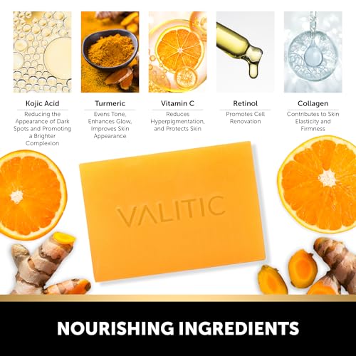 VALITIC Kojic Acid Soap for Hyperpigmentation - with Glutathione, Collagen & Vitamin C - Advanced Soap Bars with Turmeric - Original Japanese Complex for Dark Spot Correction - 2 Pack