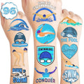 96PCS Swim Swimming Team Temporary Tattoos Summer Beach Pool Themed Birthday Party Decorations Favors Supplies Decor Sport Tattoo Stickers Gifts For Swimmers Kids Boys Girls School Prizes Carnival