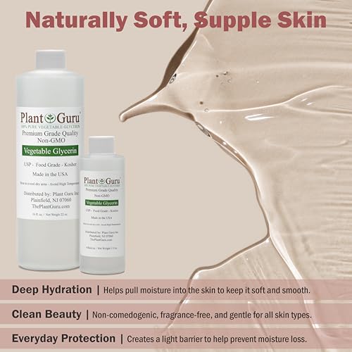 Plant Guru Vegetable Glycerine/Glycerin 32 oz. - USP Food Grade Kosher - Great For Skin, Hair, Face, Body, Crafts And DIY Soap Making.