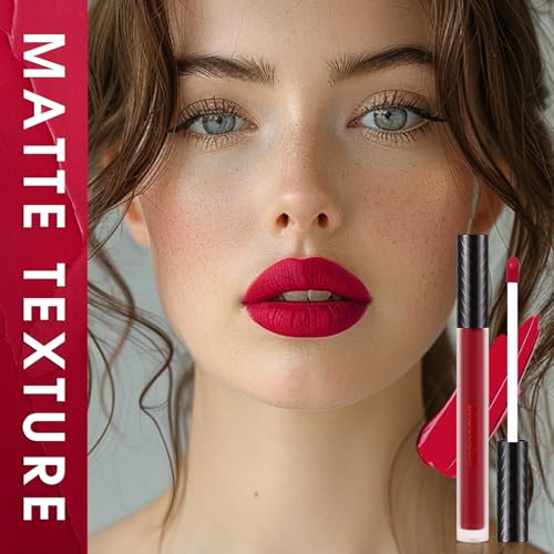 3 Colors Red Matte Liquid Lipstick Set, Burgundy Ruby Red Lip Gloss for Women, Vampy Halloween Makeup, High Impact Long Lasting Lip Stain, Nonstick Cup Smudge Proof & Waterproof Velvet Lip Tint