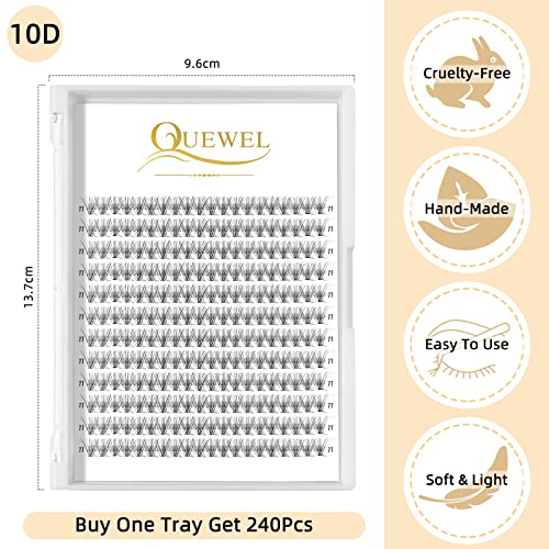 QUEWEL Lash Clusters 240Pcs Individual Lashes 10D 0.10C Curl 11mm Length DIY Lash Extension Soft False Eyelashes Wispy Cluster Lashes Easy to Create Natural Look At Home(10D-0.10C-11mm)