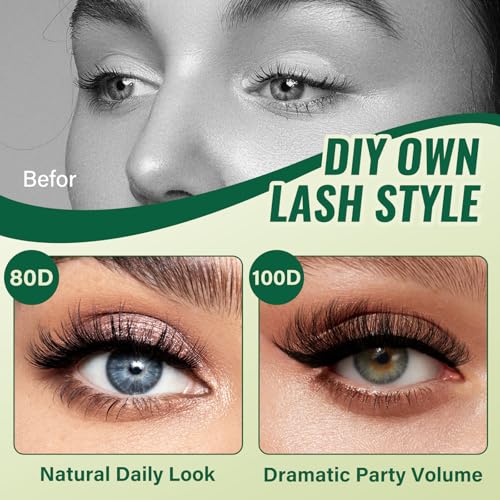 KEYYOULASH Lash Clusters 3D Effect Eyelash Clusters 280pcs 80D D Curl 9-18MIX Individual Lashes Natural Wispy Lashes Volume Cluster Eyelash Extensions Natural Soft DIY Lash Extension(80D£¬Zzlj-2)