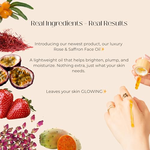 Rose & Saffron Face Oil - Hydrating and Brightening Facial Oil for Radiant, Even-Looking Skin - Lightweight Moisture and Soothing Care for Soft, Smooth Skin - with Argan, Almond, Marula & Baobab Oils