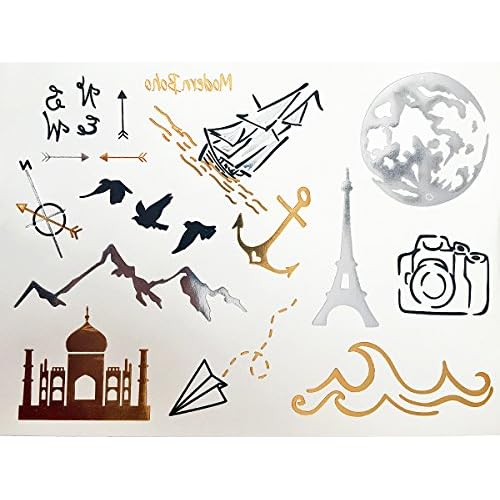 5 Sheets Metallic Tattoos Gold and Silver Flash By Modern Boho Travel Inspired (Wanderlust Collection)