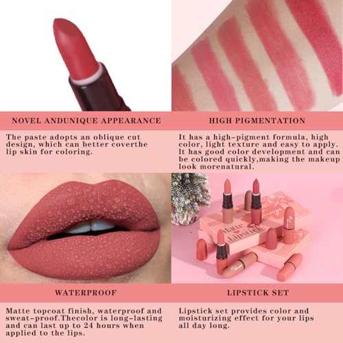 6Pcs Red Velvet Matte Lipstick Set, High Pigmented Long-Lasting Waterproof Lip Stick Lip,Moisturizing balms, Sheer tint, Shine & Glowy Finish,Stain Makeup Gift Sets.