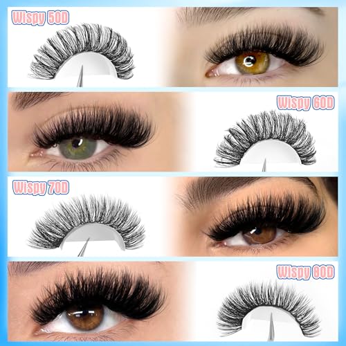 Lash Clusters Volume Eyelash Clusters 50D+60D+70D+80D Lashes Clusters 320pcs 4 Style Mix Wispy Cluster Eyelash Extension Thick DIY Individual Lashes D Curvature False Eyelashes, 10-16mm