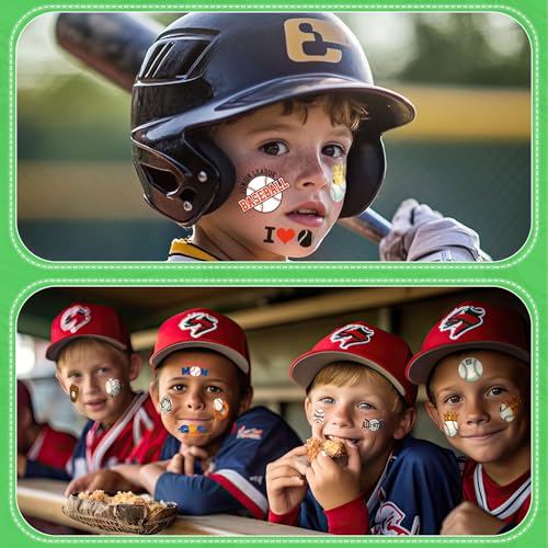 400Pcs+ Baseball Temporary Tattoos Sticker for Kids Boy, American Baseball Tattoos Face Stickers as Themed Party Favors as Cheerleaders Team Players Gifts Supplies