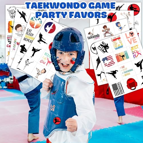 96PCS Taekwondo Pre-Cut Temporary Tattoos - Karate & Kung Fu Themed Party Favors, Cute Fake Tattoos for Kids, Boys, and Girls - Birthday Party Supplies, School Rewards & Gifts