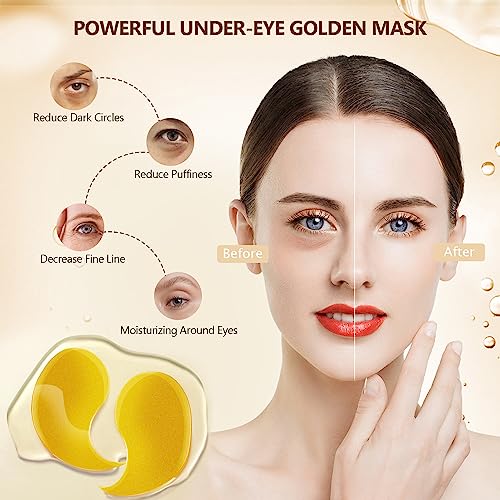 2 Packs 60 Pcs Under Eye Patches, 24K Gold+Green, 30 Pairs Undereye Mask for Puffy Eyes Dark Circles Treatment, Collagen Gel Pads Hydrating for Eye Bags Puffiness Wrinkle, Women Men Beauty Skin Care