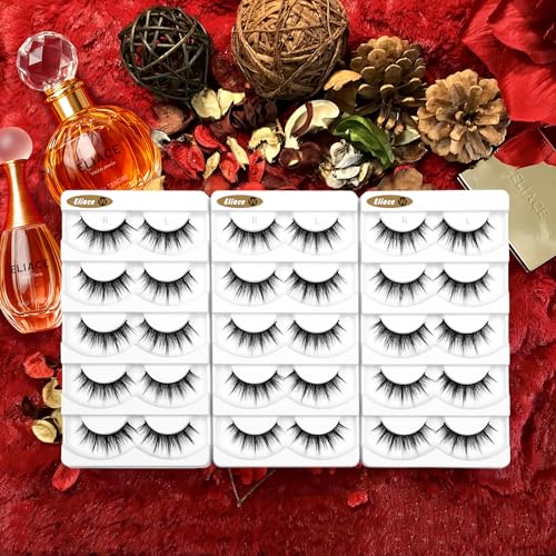Eliace False Eyelashes Natural look Cat Eye Lashes Wispy Strips 3D Mink Lashes Fake Eyelashes Volume Fluffy Thick,Thin Soft Band Comfortable Dramatic Cross Wispy Lash Reusable,15 Pairs Alice Style