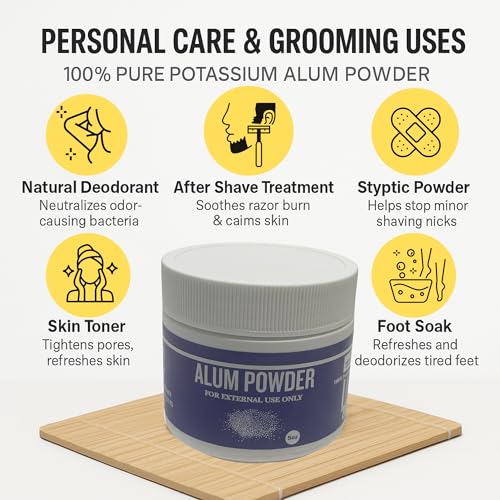 Potassium Alum Powder 5oz - Natural Deodorant Stone Alternative | After Shave Balm & Foot Soak | 100% Pure Alum Block Powder with Applicator