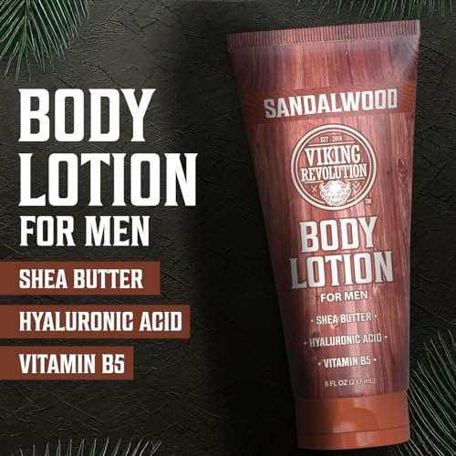 Viking Revolution Sandalwood Beard Oil, Body Lotion and Dedodorant for Men - Oil Softener and Moisturizes 1oz, Body Lotion for Hydrated and soft skin 8oz, Deodorant Men Aluminum Free 2.65oz