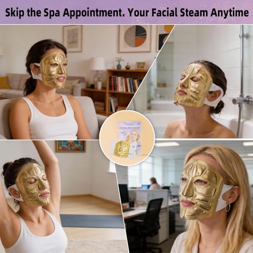 Full Face Steam Mask, Disposable Self-Heating Facial Warm Compress, Gentle Cotton Mask for Deep Pore Cleansing & Skincare Absorption, Portable for Travel, Gifts for Women (5 Pack)