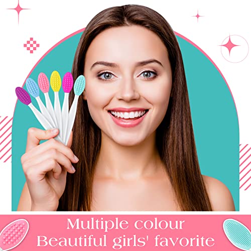 100 Pieces Lip Scrub Brushes Double Sided Silicone Exfoliating Lip Brush with Container Soft Silicone Face Lips Cleaning Tool Scrubber for Plump Smoother Appearance Multi Colored