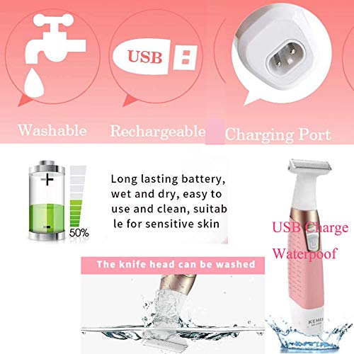 Electric Shaver Trimmer for Women Full Body,Painless Lady Wet & Dry Electric Bikini Line Trimmer Body Hair Remover for Leg Underarm Eyebrow Public,USB Rechargeable Cordless Waterproof