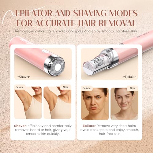 Facial Hair Remover for Women, 2-in-1 Epilator for Women with LED Light USB Rechargeable Portable Electric Epilators Painless Lady Shavers for Face, Lip, Chin, Leg, Arms, Bikini