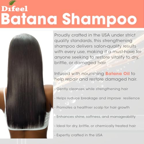 Difeel Batana Shampoo 12 Ounces - Strengthening Sulfate Free Shampoo for Thicker, Smoother and more Manageable Hair