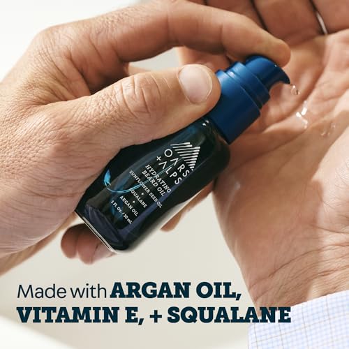Oars + Alps Hydrating Beard Oil for Men, Moisturizes & Softens Beard, Nourishing Argan & Jojoba Oils, Soothes Skin & Reduces Itch, Lightly Scented, 1 Fl Oz
