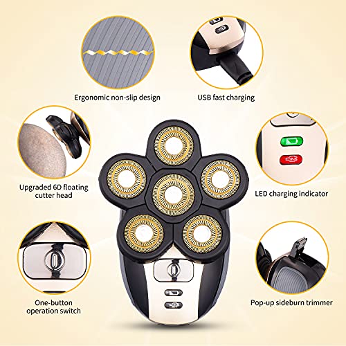Head Shavers for Men - Upgraded Multifunctional Bald Head Shaver, Waterproof Electric Razor for Men Cordless Rechargeable Shaving Grooming Kit (Gold)