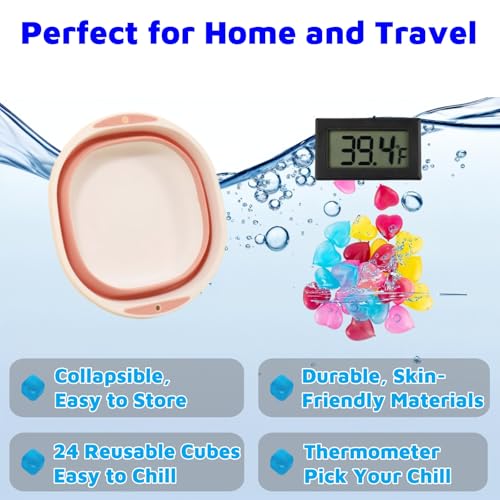 Face Bowl for Ice Bath, Cold Face Plunge Bowl Kit, Foldable Bowl for Face Ice Bath with Reusable Cubes, Portable Cold Plunge Face Bowl, Ice Bowl for Face Cold Plunge Chiller (Light Pink)