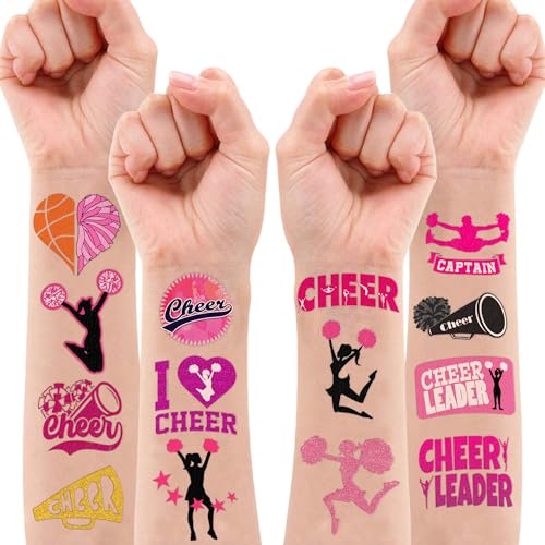 Cheerleading Temporary Tattoos 8 Sheets 82 PCS Cheer Party Decorations Supplies Favors Team Spirit Theme Birthday Cute Stickers Christmas Gifts for Boys Girls Class School Prizes Carnival