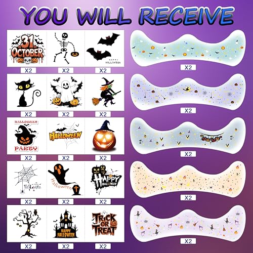 20 Pcs Halloween Face Gems Glitter Freckles Tattoos - Waterproof Face Jewels with Pumpkin Ghost Designs - Sparkling Face Makeup Stickers for Women, Kids, Party & Rave Supplies