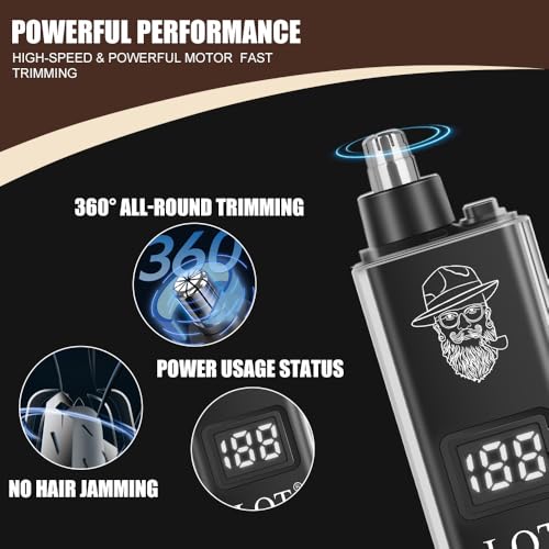 Nose Hair Trimmer for Women & Men with LED Power Display, Rechargeable & Painless Facial Nose & Ear Hair Remover, Compact Discreet Design for Travel Personal Grooming