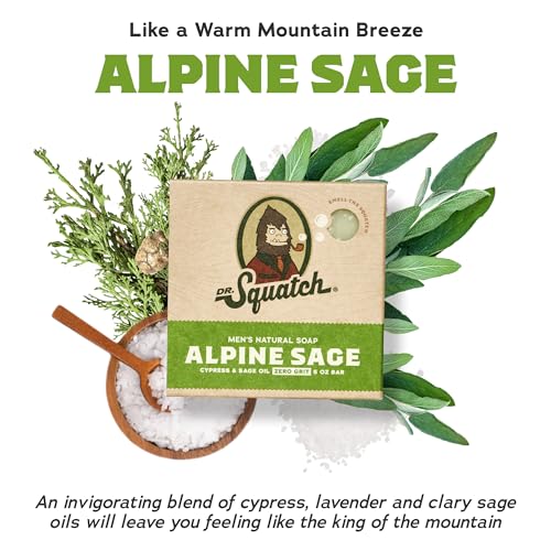 Dr. Squatch Natural Bar Soap for Men - Cold Process Soap with No Harsh Chemicals - Alpine Sage (5 oz, 10-Pack)