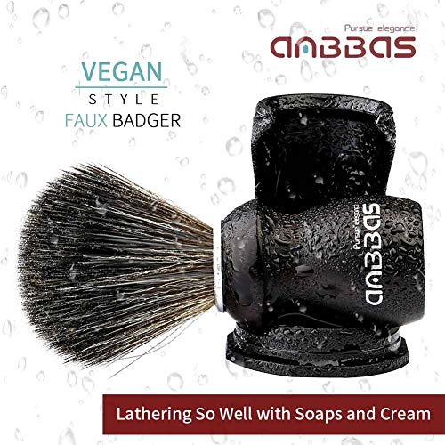 Anbbas Shaving Brush and Holder with Travel Case, Synthetic Badger Hair Ebony Handle Brush 3in1 Kit for Men