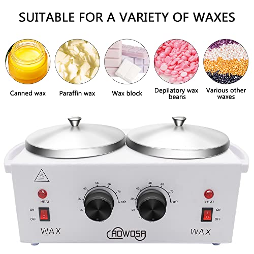 Professional Waxing Kit Wax Warmer Double Pot Wax Heater Machine for Hair Removal, Large Waxing Pot for Spa Salon Beauty Esthetician Home, with Adjustable Temperature Set, 50 Stick(White)