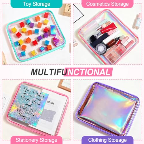 Hoolerry 3 Pcs Clear Hard Zipper Case Makeup Bag Plastic Zipper Pouch Christmas Storage Case Portable Travel Organizer Bin for Cosmetics, Building Blocks, Puzzles(Laser,L)